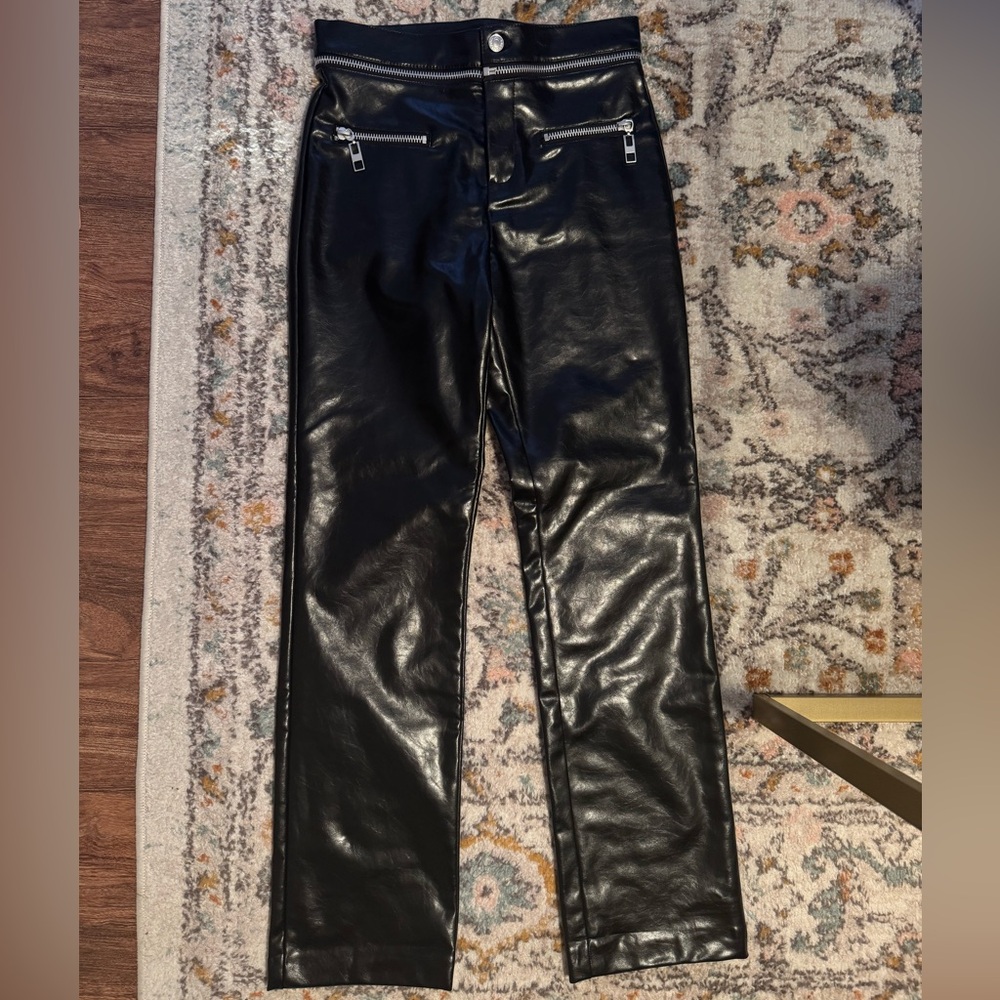 Zara faux leather, zipper straight leg pants. Size S/26